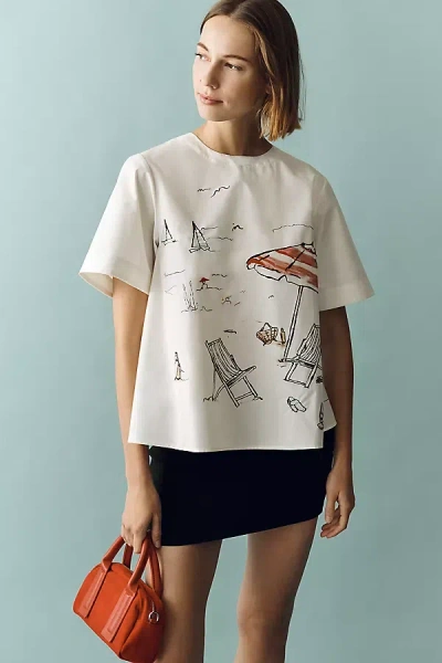 Maeve The Emmy Short-sleeve Swing Blouse By  In White