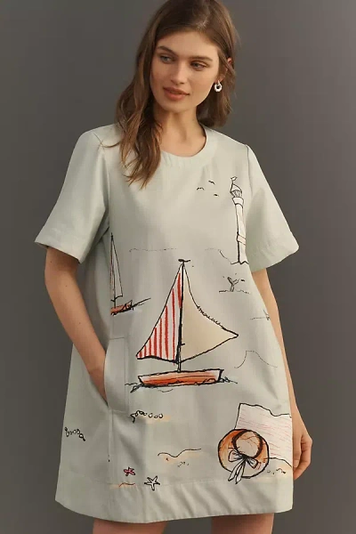 Maeve The Emmy Short-sleeve Swing Mini Dress By  In Gray