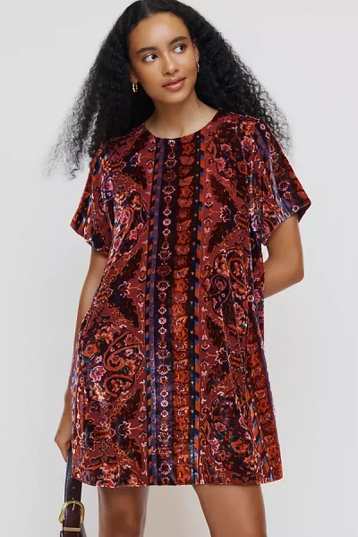 Maeve The Emmy Short-sleeve Swing Mini Dress By : Velvet Edition In Brown