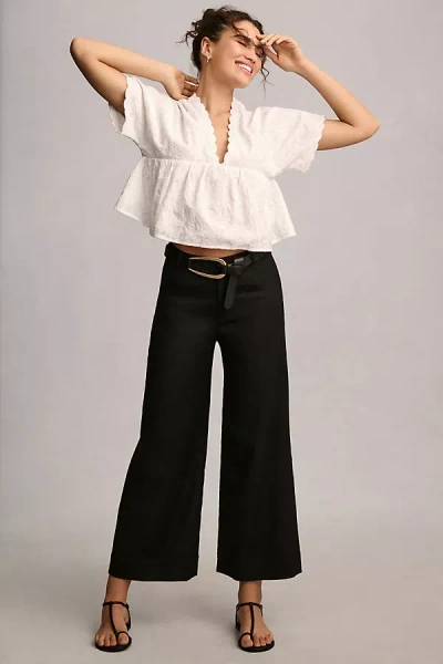 Maeve The Ettie High-rise Crop Wide-leg Pants By : Linen Edition In Black