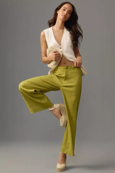 Maeve The Ettie High-rise Crop Wide-leg Pants By : Linen Edition In Green