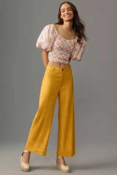 Maeve The Ettie High-rise Crop Wide-leg Pants By : Linen Edition In Yellow
