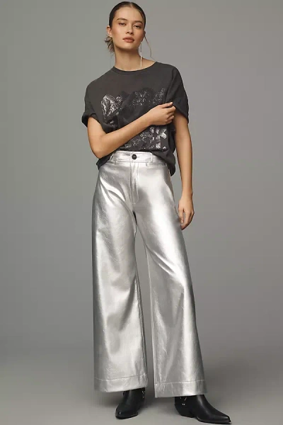 Maeve The Ettie High-rise Crop Wide-leg Pants By : Metallic Faux-leather Edition In Silver