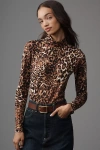 Maeve The Hailey Printed Long-sleeve Turtleneck Top By  In Brown