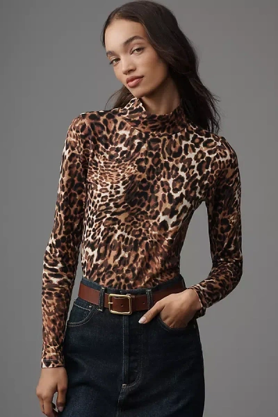 Maeve The Hailey Printed Long-sleeve Turtleneck Top By  In Brown