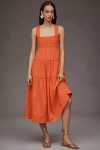 Maeve The Helena Square-neck Tiered Midi Dress: Smocked Edition