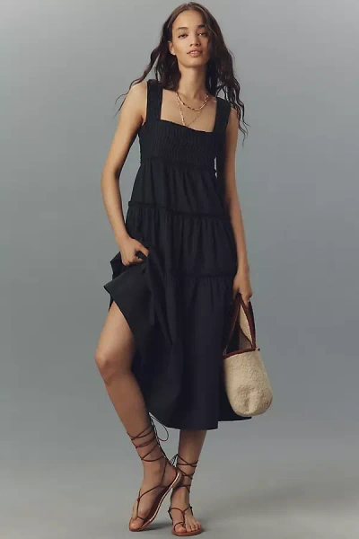 Maeve The Helena Square-neck Tiered Midi Dress: Smocked Edition