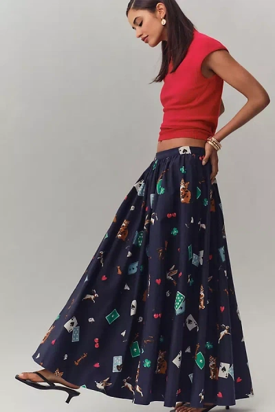 Maeve The Jacie Poplin Printed Maxi Skirt By  In Blue