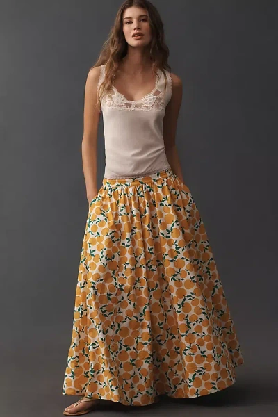 Maeve The Jacie Poplin Printed Maxi Skirt By  In Orange