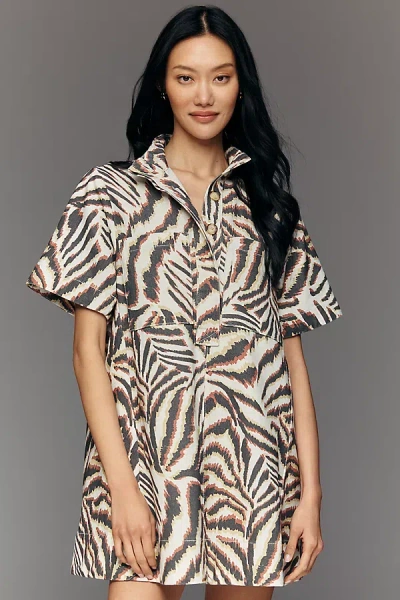 Maeve The Jeannie Short-sleeve Denim A-line Mini Dress By  In Black