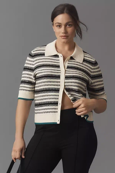 Maeve The Kinsley Collared Cropped Cardigan Sweater By  In Black