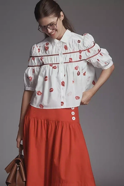 Maeve The Leandra Shirred Yoke Blouse By  In White