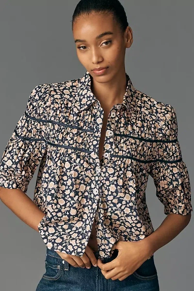Maeve The Leandra Shirred Yoke Blouse By  In Blue