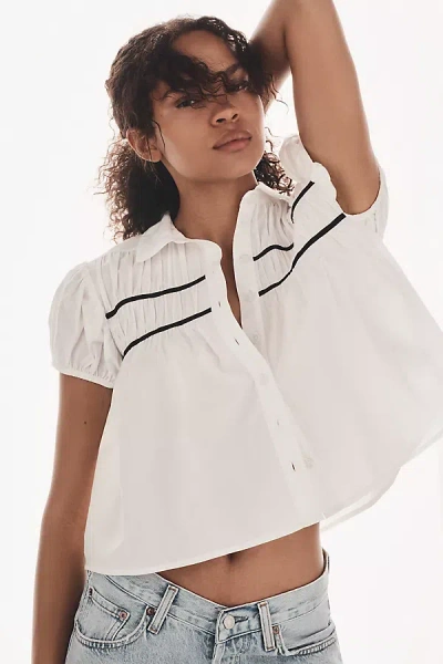 Maeve The Leandra Short-sleeve Shirred Yoke Blouse By  In White