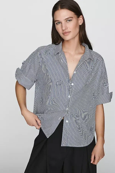 Maeve The Mabel 3d Flower Boxy Oxford Shirt By  In Blue
