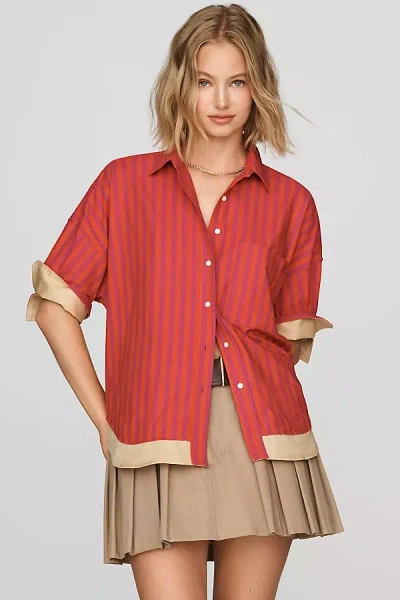 Maeve The Mabel Contrast-trim Boxy Oxford Shirt By  In Red