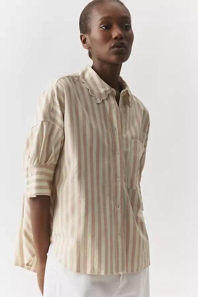 Maeve The Mabel Scalloped Collar Oxford Shirt By  Top In Neutral