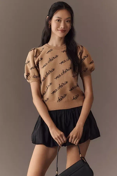 Maeve The Maxine Puff-sleeve Sweater Tee In Sand