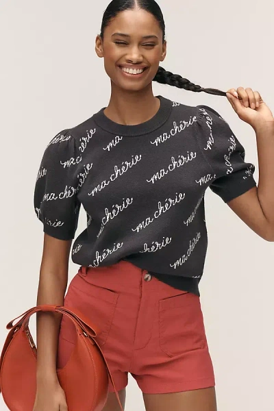 Maeve The Maxine Puff-sleeve Sweater Tee In Black