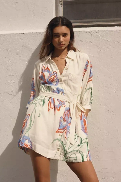 Maeve The Mona Linen Mini Shirt Dress By  In White
