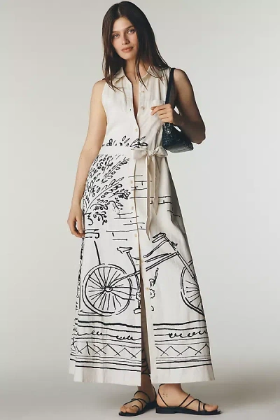 Maeve The Mona Miki Lowe Linen Shirt Dress By  In White