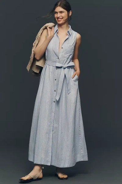 Maeve The Mona Sleeveless Maxi Shirt Dress By  In Blue