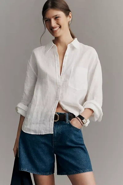 Maeve The Shrunken Bennet Linen Buttondown Shirt By  In White