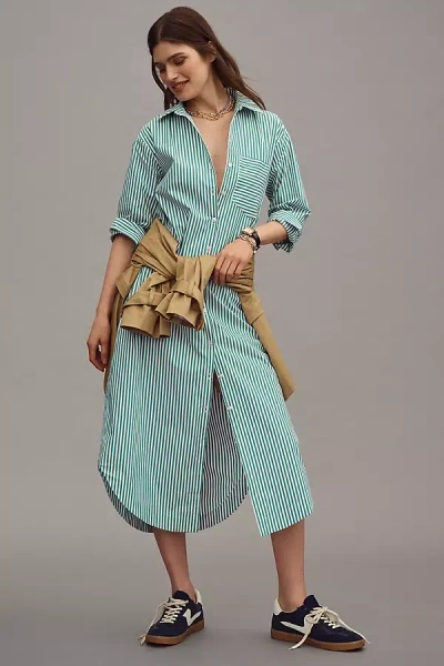 Maeve The Soren Long-sleeve Shirt Dress By  In Green