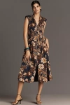 Maeve The Tommie Cap-sleeve Smocked Front-zip Shirt Dress