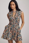 Maeve The Tommie Cap-sleeve Smocked Front-zip Shirt Dress: Mini Edition In Blue