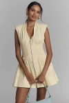 Maeve The Tommie Cap-sleeve Smocked Front-zip Shirt Dress: Mini Edition In Yellow