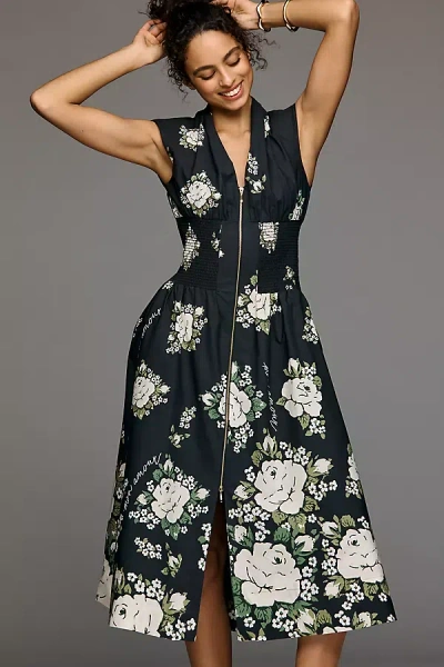 Maeve The Tommie Zip-front Midi Dress In Black