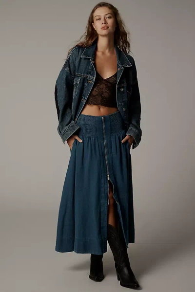 Maeve The Tommie Zip-front Midi Skirt In Blue