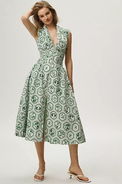 Maeve The Tommie Zip-front Midi Dress In Green