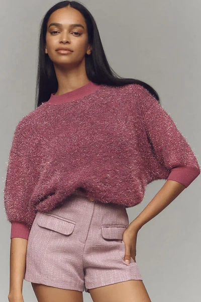 Maeve The Violette Short-sleeve Tinsel Sweater By  In Pink