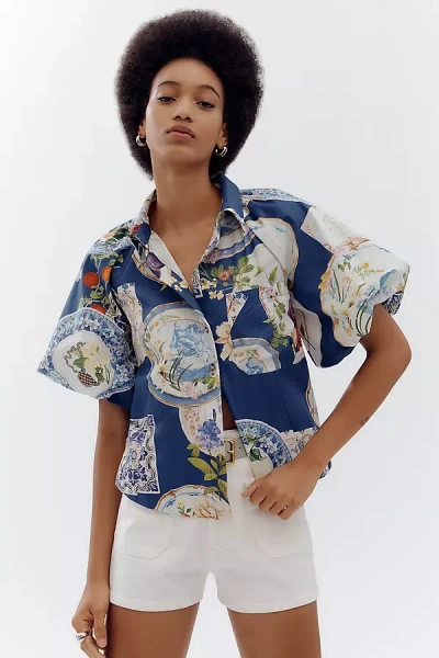 Maeve The Zooey Bubble-sleeve Blouse By  In Blue