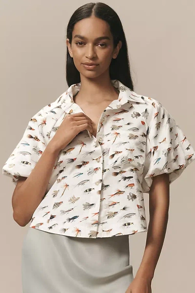 Maeve The Zooey Bubble-sleeve Blouse By  In White