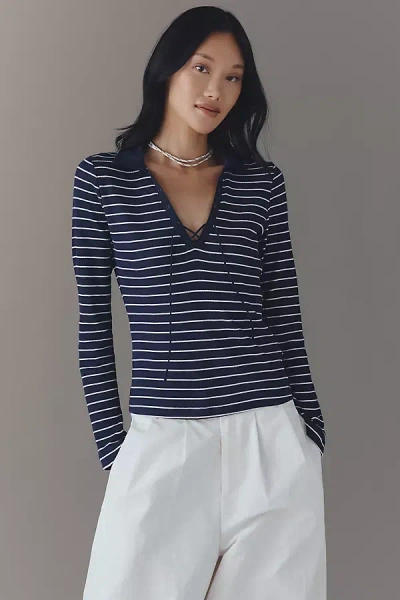 Maeve Tie-front Long-sleeve Top In Blue