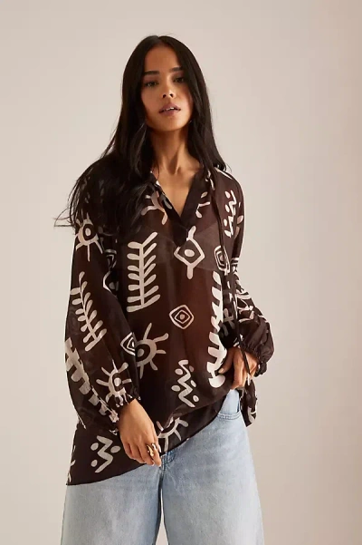 Maeve Tie-neck Printed Mini Kaftan In Multicolor
