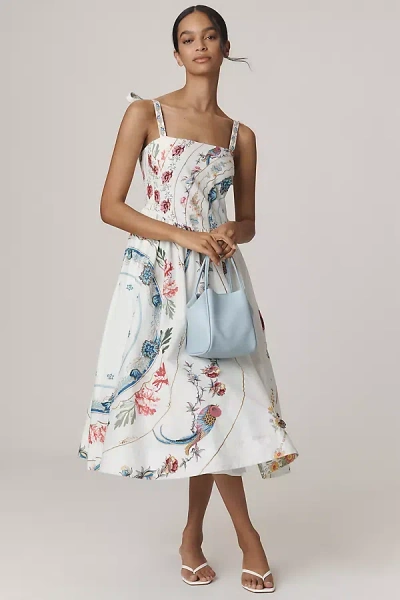 Maeve Tie-strap Printed Midi Dress In White