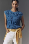 Maeve Tiered Smocked Bubble Tee In Blue