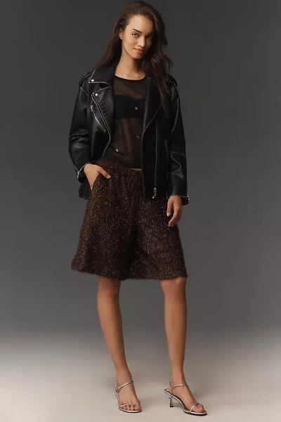 Maeve Tinsel High-rise Long Shorts In Black