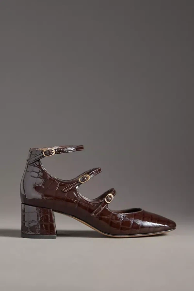 Maeve Triple-strap Block-heel Mary Janes In Burgundy