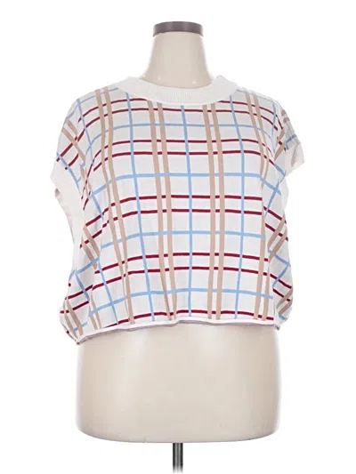 Pre-owned Maeve Tube Top White Plaid Pattern Square Neckline Tops
