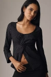 Maeve Twist-front Pinstripe Top In Black