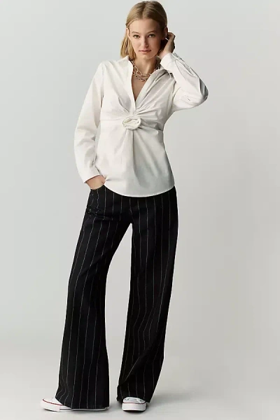 Maeve Twisted Rosette Long-sleeve Blouse In White