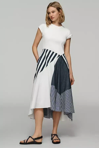Maeve Twofer Patchwork Midi Dress In White