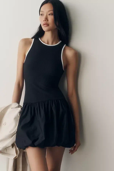 Maeve Twofer Piped Mini Dress In Black