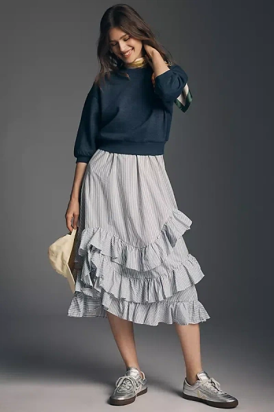 Maeve Twofer Ruffle Sweatshirt Dress In Blue