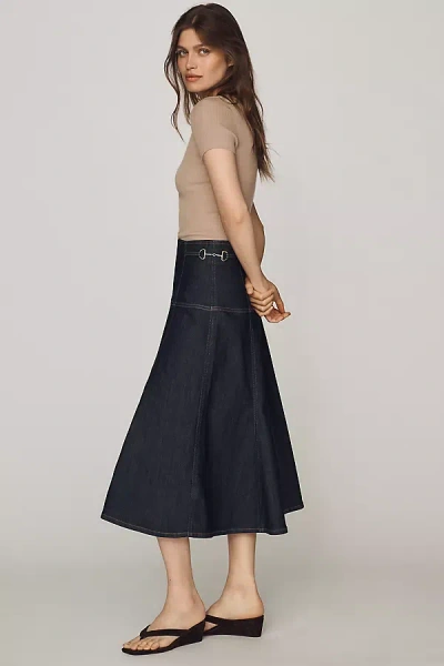 Maeve Twyla Paneled-denim Midi Skirt In Dark Wash